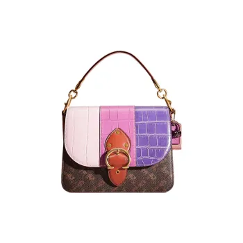 COACH Beat Canvas With Calfskin Saddle Bag, One Shoulder Handbag Medium Size Women's Multicolor