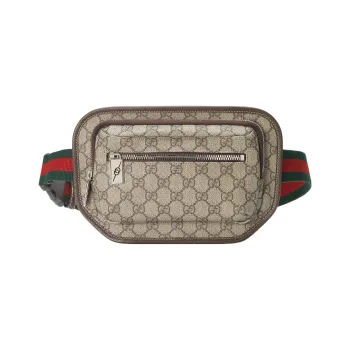 GUCCI Canvas With Leather Trim Canvas Bag Fanny Pack Women's Brown/Beige