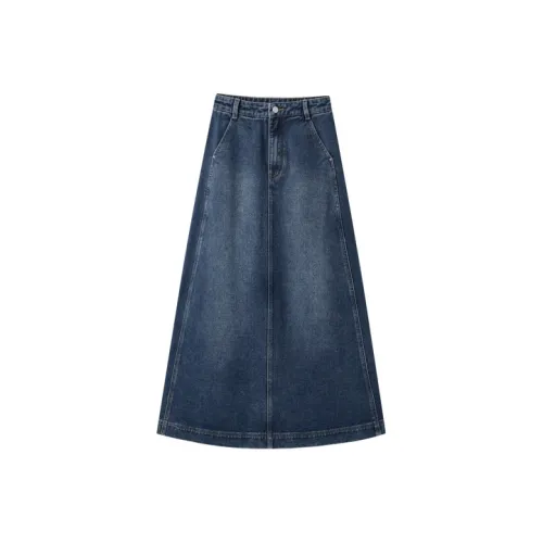 PEACEBIRD Denim Long Skirts Women's Denim Blue