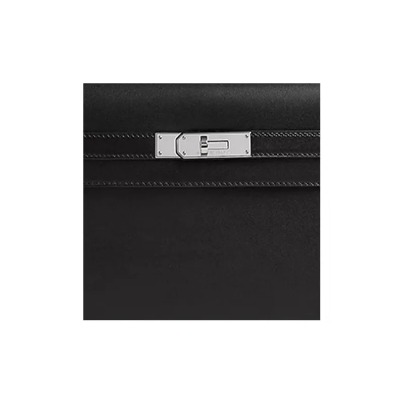 HERMES Kelly Depeches Box Tadelakt Leather Clutch Regular Unisex Black-4