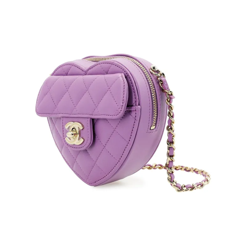 CHANEL Sheepskin Heart Bag, Shoulder Bag, Crossbody Bag Women's Purple Pink-1