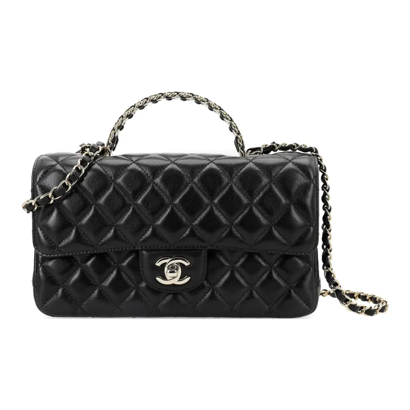 CHANEL Lambskin Chain Bag, Handbag, Shoulder Bag, Crossbody Bag Trumpets Women's Black-0