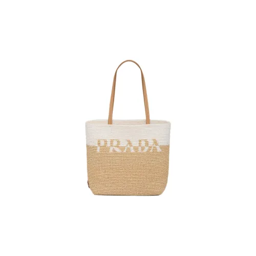 PRADA zipped Tote Bag Shopping Bag Handbag Women's Tan/White
