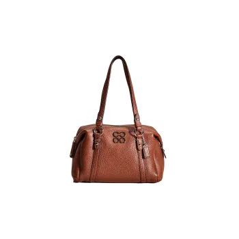 COACH Julia Pebbled Leather Boston Bag Handbag Shoulder Bag Women's Brown