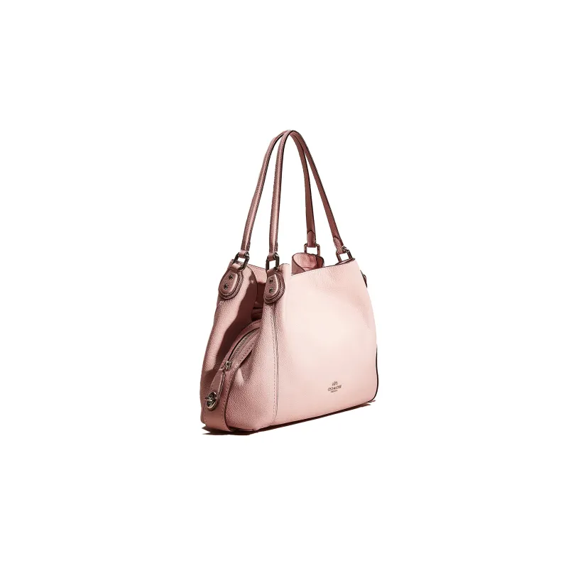 COACH Edie Pebbled Leather Tote Bag Shopping Bag Handbag Shoulder Bag Large Size Women's Apricot Pink-1