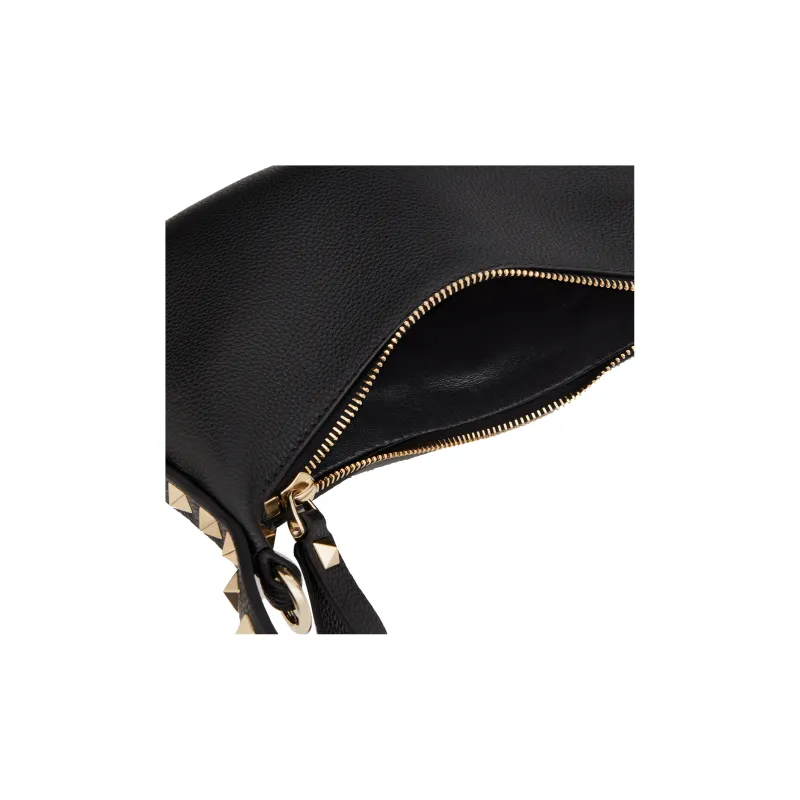 Valentino Rockstud Grain Calfskin HOBO Bag Handbag, Shoulder Bag Women's Black-5