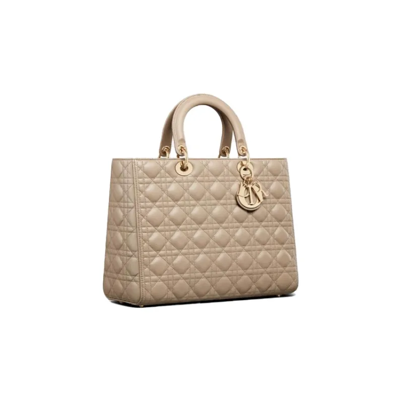 DIOR Lady Dior Sheepskin Dior Bag Shoulder Bag Crossbody Bag Handbag Large Size Women's Sand-1