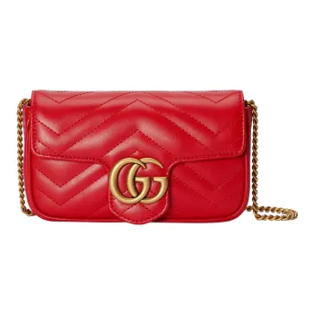 GUCCI Marmont Leather Crossbody Bag Shoulder Bag Extra Mini Women's Red