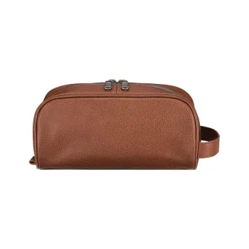 SAMSONITE Grained Leather Handheld Makeup Bag Toiletry Bag Unisex Cognac