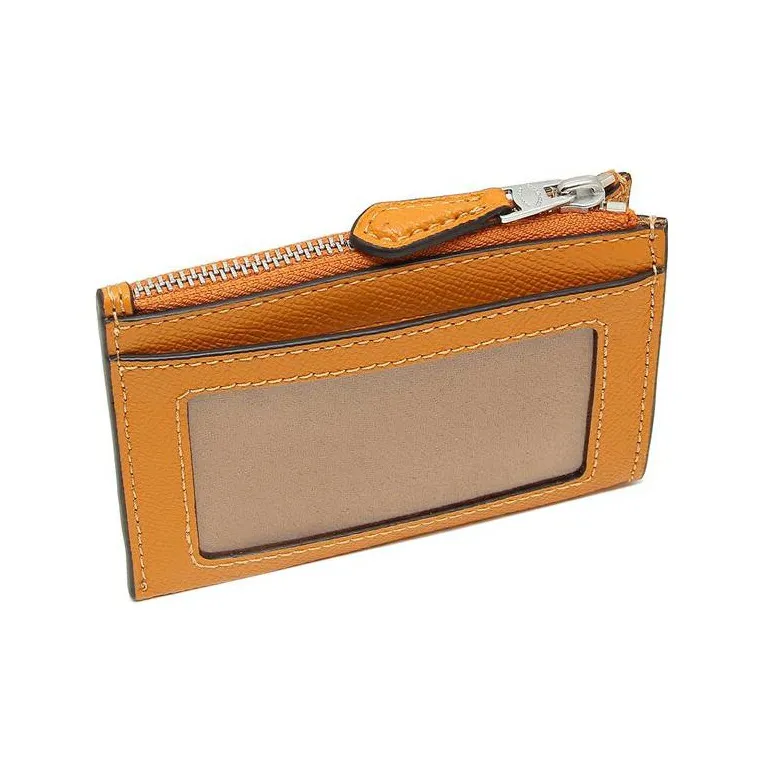 COACH Mini Id Skinny Leather Document Wallet Card Holders Mini Women's Papaya Color-5