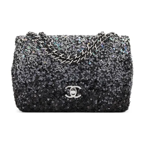 CHANEL Classic Flap CF Leather With Sequins Flap Bag, Crossbody Bag, Shoulder Bag Women's Black Sequins