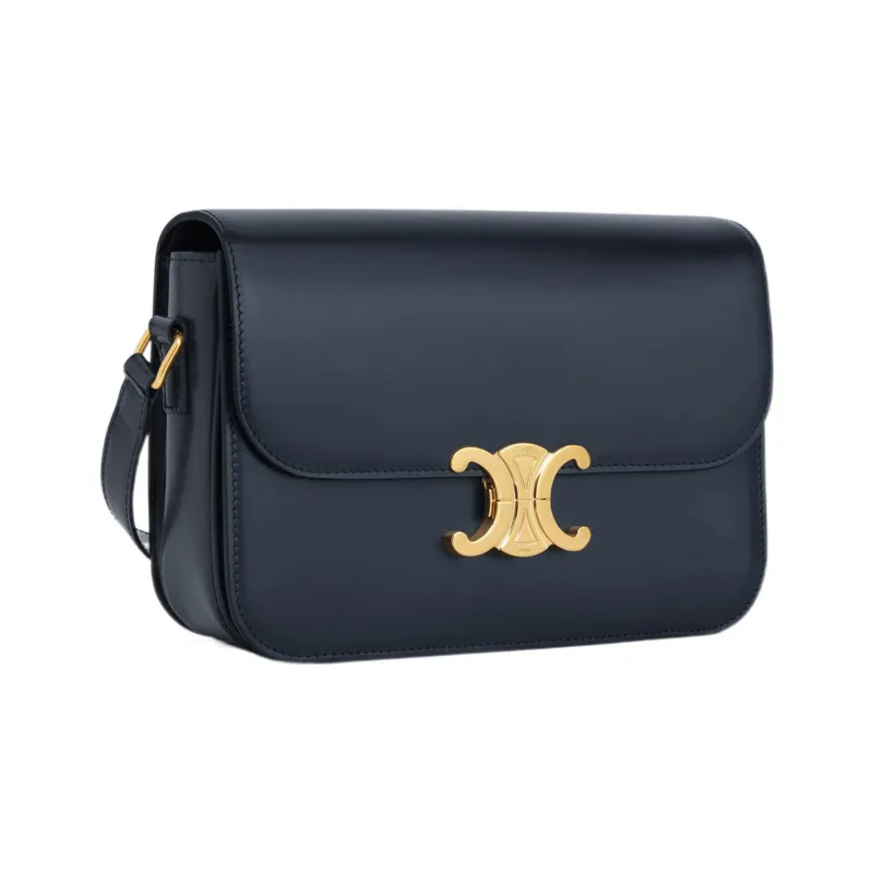 CELINE Triomphe Arc De Triomphe Shiny Calfskin Shoulder Bag, Portable Crossbody Bag Women's Dark Blue-1