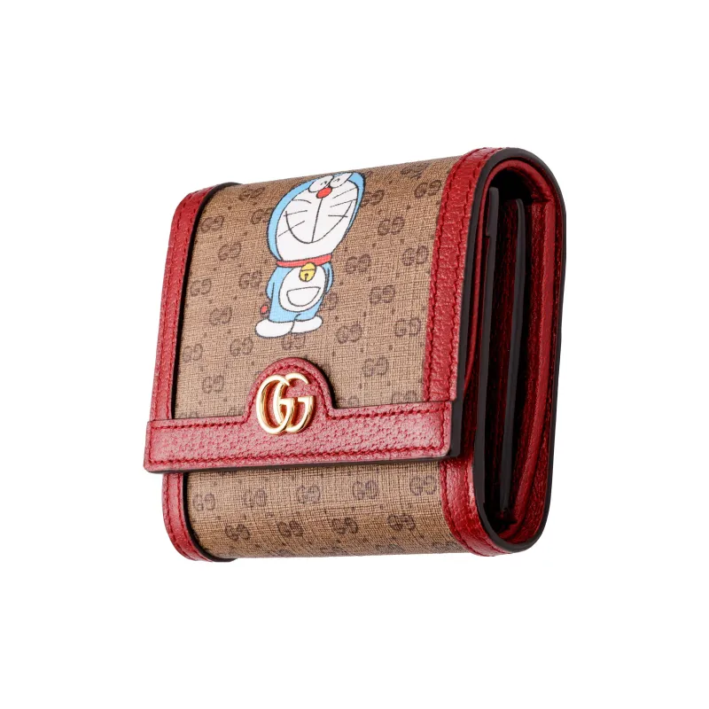GUCCI Doraemon Collaboration Canvas With Leather Wallet Unisex Red/Ebony-1