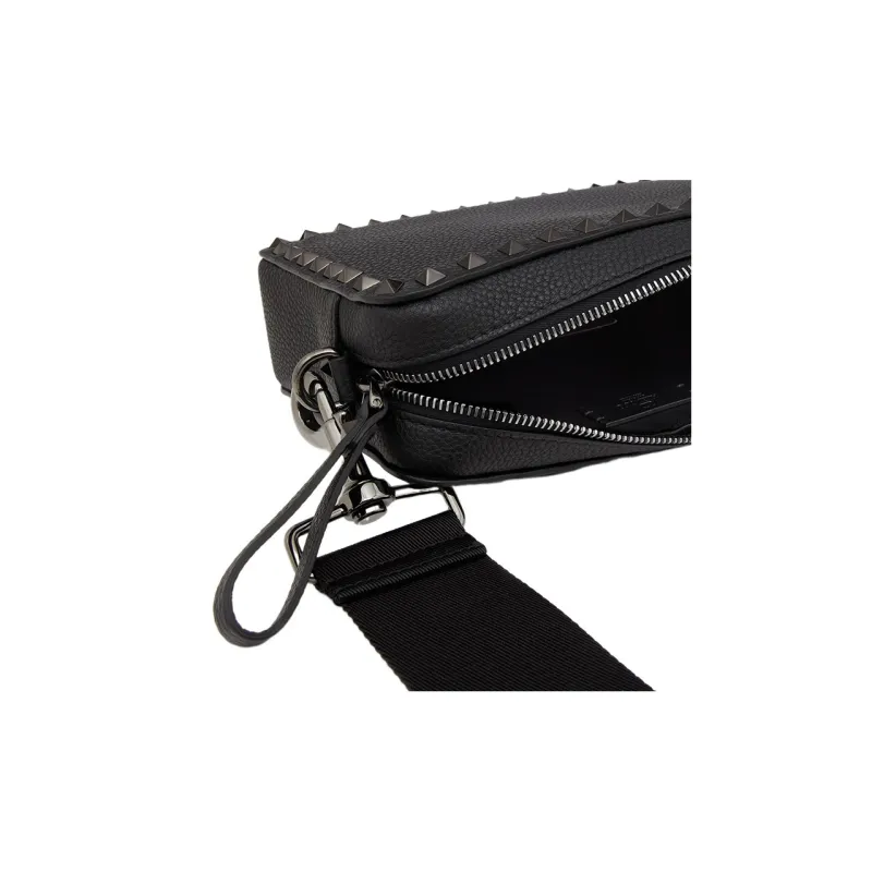 Valentino Rockstud Shiny Calfskin Small Square Bag Shoulder Bag Crossbody Bag Regular Men's Black-6