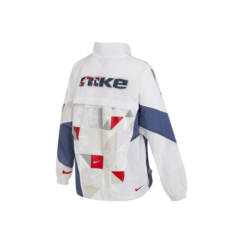 Nike Women'ss Letter Print Colorblock Knit Jacket Beige-1