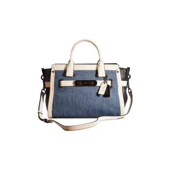COACH Swagger Denim Tote Bag, Shopping Bag, One Shoulder Handbag Tubas Women's Blue & White