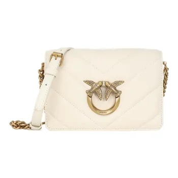 PINKO Click Series Leather Crossbody Bag, Shoulder Bag Mini Women's Cream White