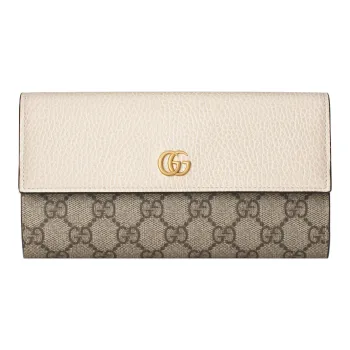 GUCCI GG Marmont Canvas With Leather Wallet Regular Women's Beige//Ebony