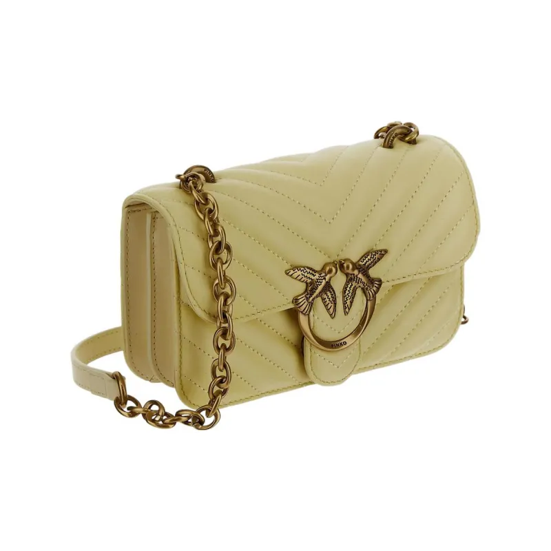 PINKO Leather Shoulder Bag, Crossbody Bag Mini Women's Yellow-1