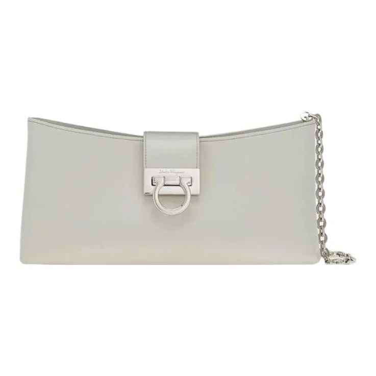 FERRAGAMO Canvas With Leather Handbag Shoulder Bag Women's Silver Gray-1