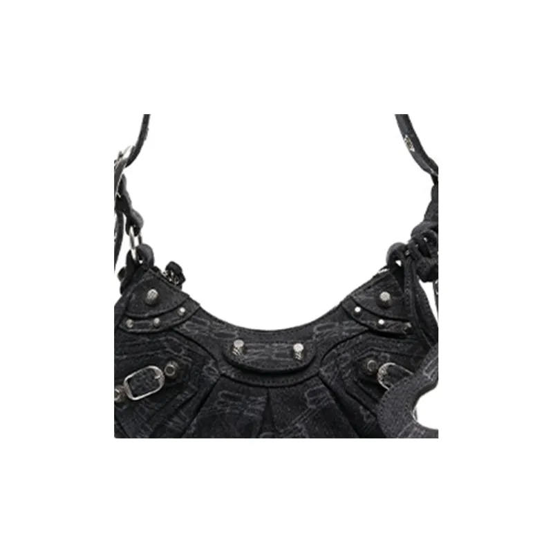 Balenciaga Le Cagole Cotton And Denim Crossbody Bags Shoulder Bags Mini Women's Black-4