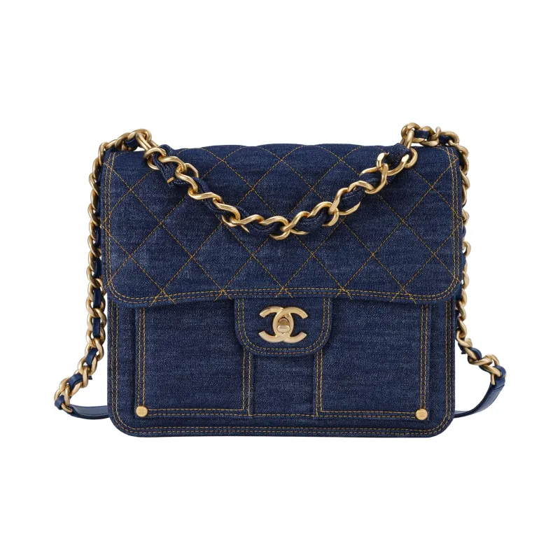 CHANEL Denim Backpack Unisex Washed Denim Blue-0