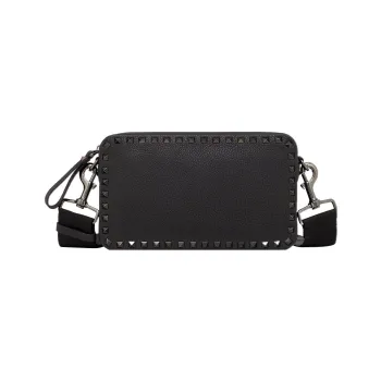 Valentino Rockstud Shiny Calfskin Small Square Bag Shoulder Bag Crossbody Bag Regular Men's Black