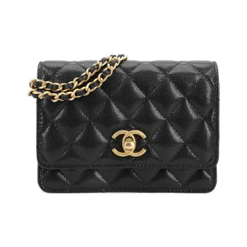 CHANEL Smooth Finish Shinny Cow Leather Clutch Women's Black