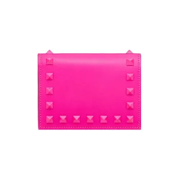 Valentino Rockstud Grained Calfskin Wallet Clutch Small Size Women's Pink