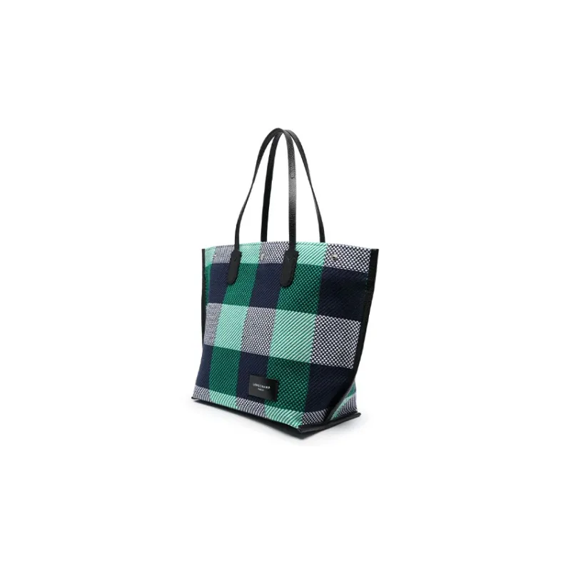 LONGCHAMP Roseau Essential Cotton Tote Bag, Shopping Bag, One Shoulder Handbag Large Size Women's Marine & Green-1