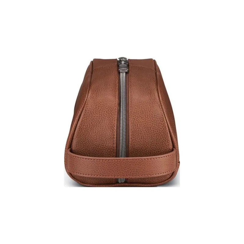 SAMSONITE Grained Leather Handheld Makeup Bag Toiletry Bag Unisex Cognac-2