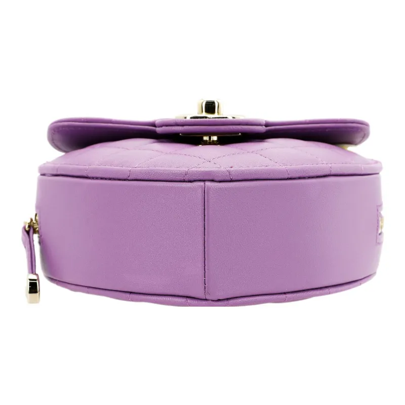 CHANEL Sheepskin Heart Bag, Shoulder Bag, Crossbody Bag Women's Purple Pink-3