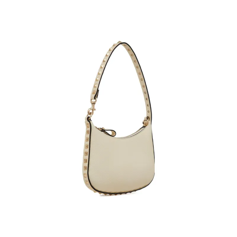 Valentino Rockstud Grained Calfskin HOBO Bag Handbags Shoulder Bags Women's Ivory White-1