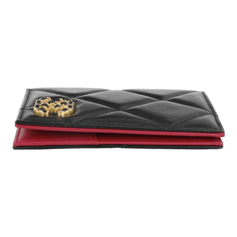 CHANEL Sheepskin Passport Holder, Card Holder, Coin Purse, Wallet Women's Black-3