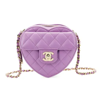 CHANEL Sheepskin Heart Shaped Shoulder Bag Crossbody Bag Regular Women's Purple Pink