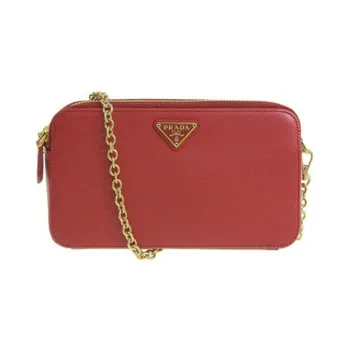 PRADA Cross-Stitch Leather Wallets Shoulder Bag Crossbody Bag Regular Women's Red
