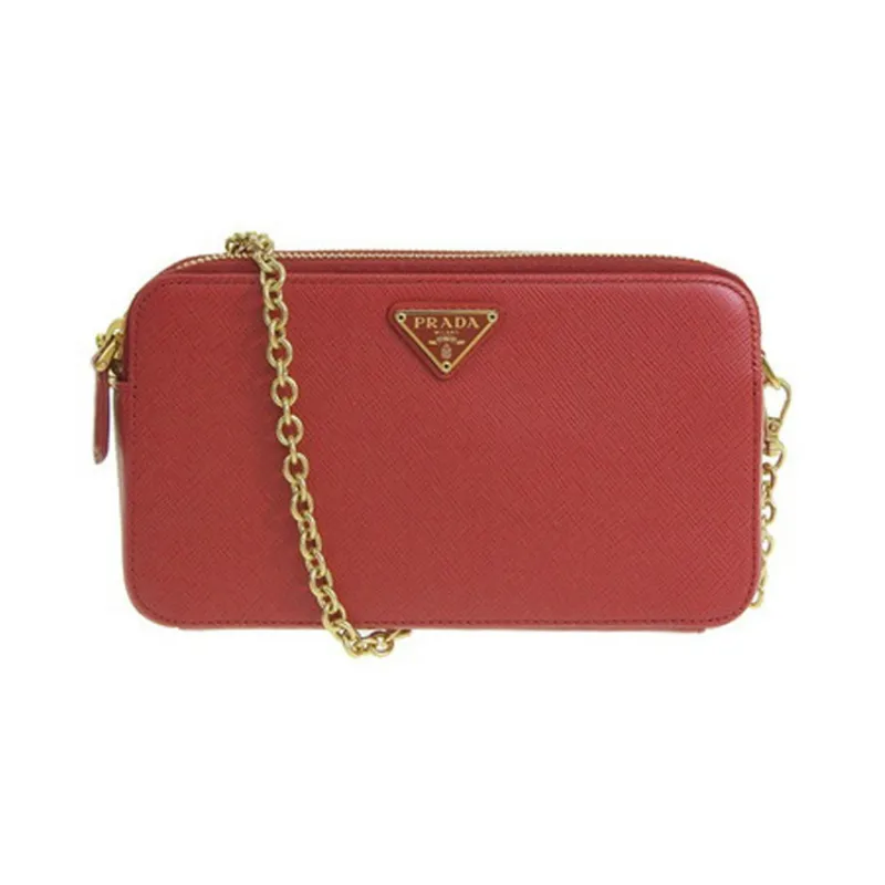 PRADA Cross-Stitch Leather Wallets Shoulder Bag Crossbody Bag Regular Women's Red-0
