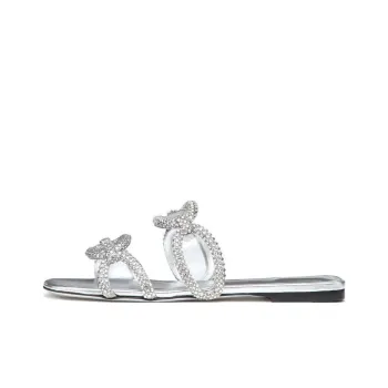 Valentino Chain Embellished Slip On Sandals Silver Women's