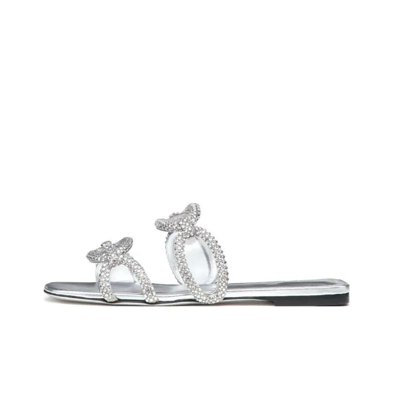 Valentino Chain Embellished Slip On Sandals Silver Women's-0