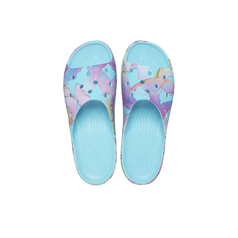 Crocs Classic Platform Palm Print Slide 'Blue Multi Color' Women's-3