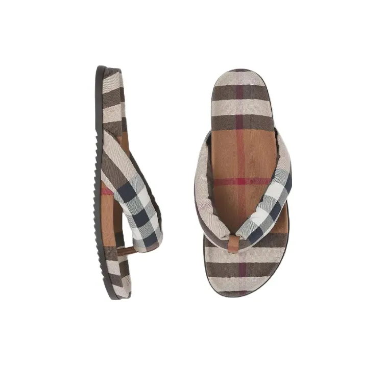 Burberry Check Print Thong Sandals Brown-3