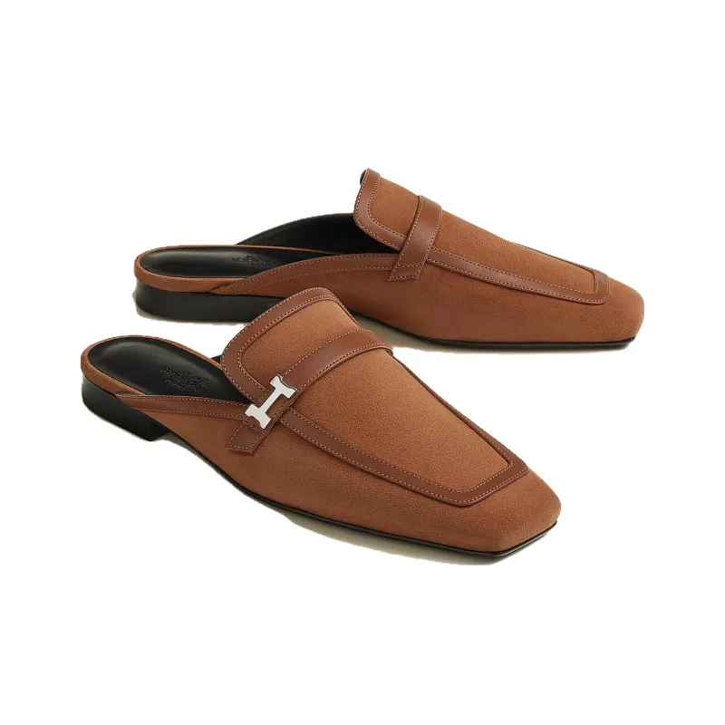 HERMES Groupie Wrap-toe Slippers Women's Brown-1