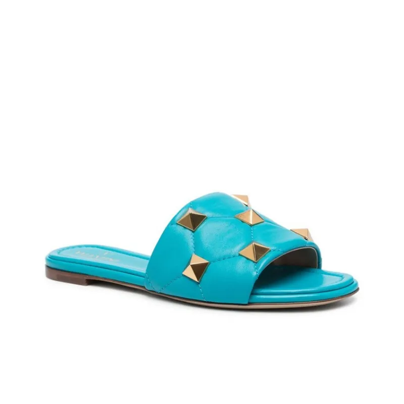 Valentino Roman Stud Rubber Sole Slip-Resistant Slide Slippers Women's Blue-2