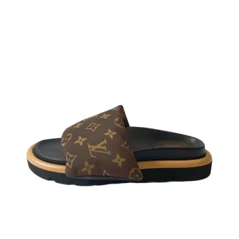 LOUIS VUITTON Down Slippers Women's Black Brown