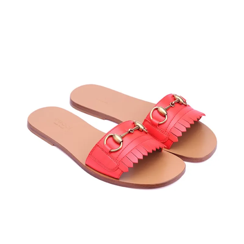 GUCCI Horsebit Slide Slippers Women's Red-1