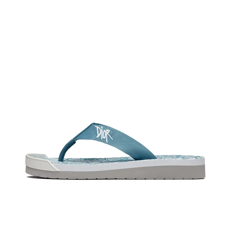 DIOR Shawn Stussy Collaboration Series Flip Flops Men's Blue-0
