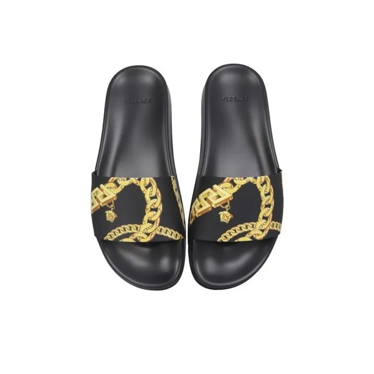 VERSACE La Greca Chain Slides Black-2