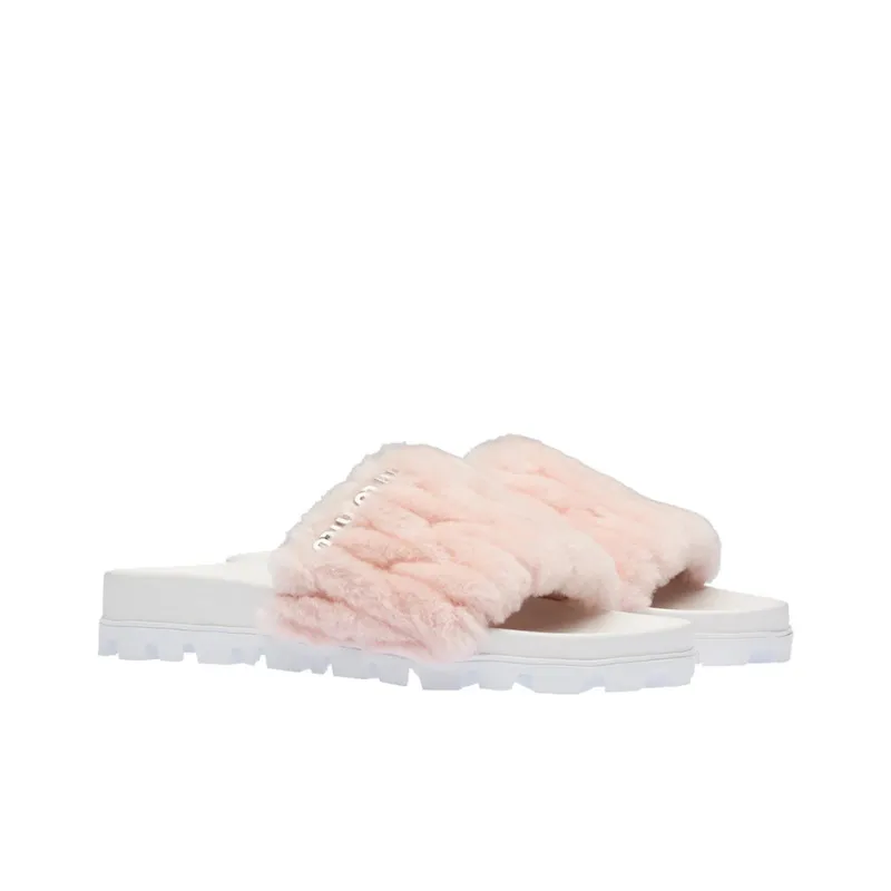 MIU MIU Matelassé Slide Slippers Women's Orchid Powder-2