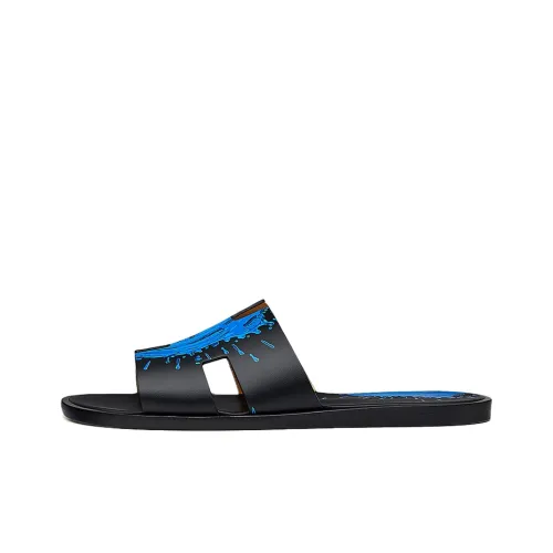 HERMES Slide Slippers Men Blue/Black