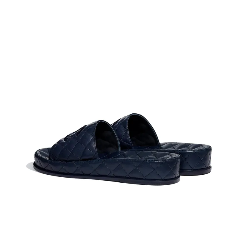 CHANEL Rubber Sole Abrasion Resistant Slide Slippers Women's Marine Blue-1